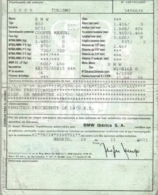 Здавання транспортного засобу mini mini (r50, r53) cooper року 2001 потужний w10b16a