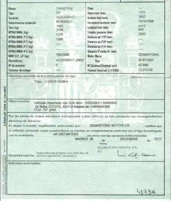 Sloopvoertuig ssangyong korando (ck) 2.0 e-xdi van het jaar 2010 aangedreven 671950