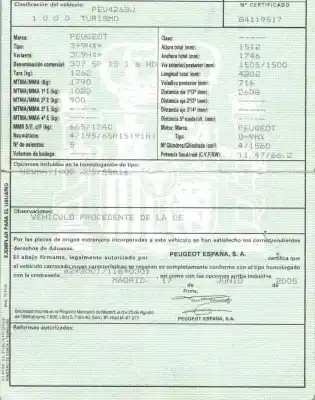 Veículo de Sucata peugeot 307 (s1) 1.6 16v hdi do ano 2005 alimentado 9hx