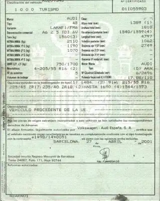 Scrapping Vehicle audi a6 berlina (4b2) 2.5 v6 24v tdi of the year 2001 powered akn