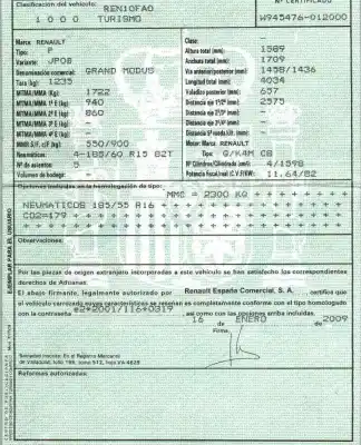 Veículo de Sucata renault modus / grand modus (f/jp0_) 1.6 (jp03, jp0b, jp0u, jp0y, jp1g) do ano 2009 alimentado k4mc801