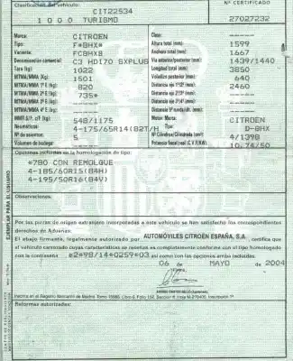 Scrapping Vehicle citroen c3 1.4 hdi exclusive of the year 2004 powered 8hx