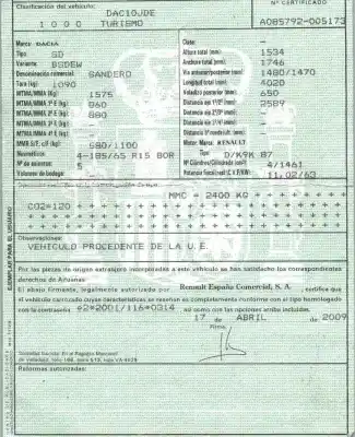 Veículo de Sucata dacia sandero 1.5 dci do ano 2009 alimentado k9k87