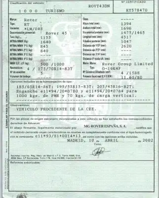 Scrapping Vehicle mg serie 45 (rt) 1.6 16v cat of the year 2002 powered 16k4f