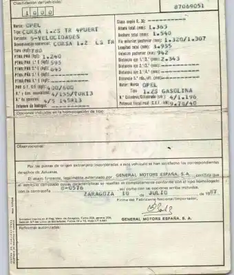 Veículo de Sucata opel corsa a 1.2 do ano 1987 alimentado 12st