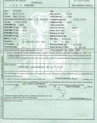 Veículo de Sucata toyota auris 1.8 16v (híbrido) do ano 2010 alimentado 2zr