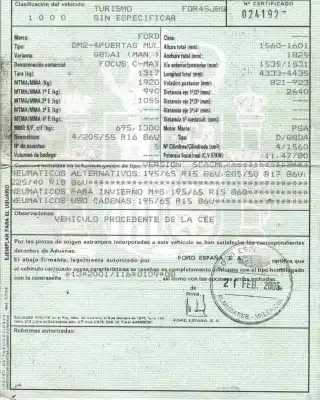 Vehicul casat ford focus c-max (cap) 1.6 tdci cat al anului 2005 alimentat g8da