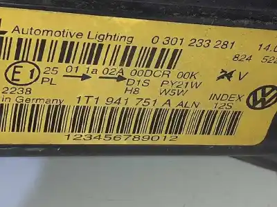 Tweedehands auto-onderdeel linker koplamp voor volkswagen touran (1t2) advance oem iam-referenties 1t1941753a  1t1941751a