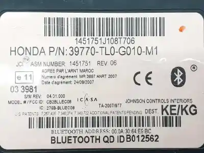 Second-hand car spare part electronic module for honda accord tourer (cw) 2.2 dtec cat oem iam references 39770tl0g010m1  1451751j108t706