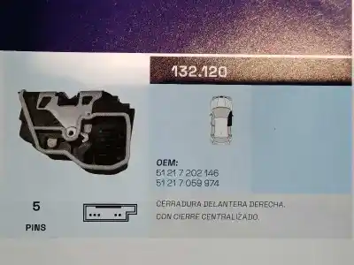 Автозапчасти б/у замок передней правой двери за BMW SERIE 3 BERLINA (E90) 3.0 CAT (N52) ссылки OEM IAM 51217202146 5121705974 132120
