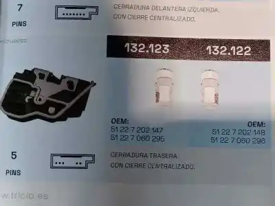 Автозапчасти б/у замок задней левой двери за BMW SERIE 3 BERLINA (E90) 3.0 CAT (N52) ссылки OEM IAM 51227202147 51227060295 132123