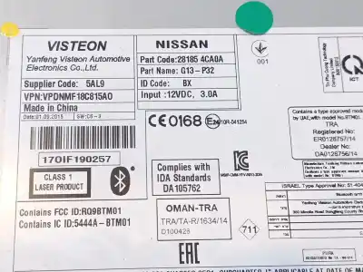 Автозапчастина б/у аудіо система / радіо cd для nissan qashqai ii suv (j11, j11_) 1.2 dig-t посилання на oem iam 281854ca0a  