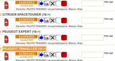 Tweedehands auto-onderdeel RECHTER ACHTERLAMP voor CITROEN JUMPY SPACETOURER  OEM IAM-referenties 9808243080 5110542 16309202