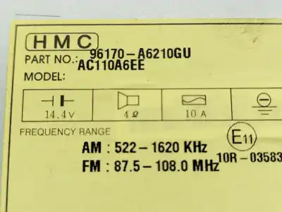 Автозапчастина б/у аудіо система / радіо cd для hyundai i30 (gd) 1.6 gdi посилання на oem iam 96170a6210gu ac110a6ee 