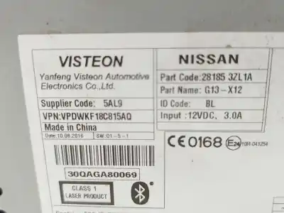 Автозапчастина б/у аудіо система / радіо cd для nissan pulsar fastback (c13) 1.2 dig-t посилання на oem iam 281853zl1a 30qaga80069 