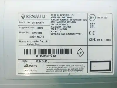 Pezzo di ricambio per auto di seconda mano impianto audio / radio cd per dacia lodgy (js_) 1.2 tce (jsay, jsm0) riferimenti oem iam  281154759rty129 281154759r