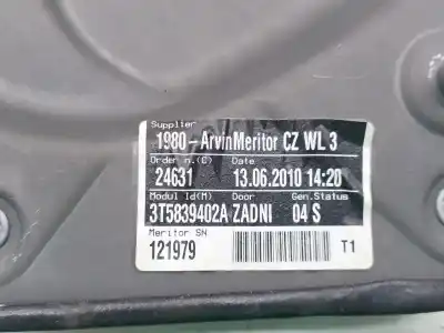 Second-hand car spare part rear right window regulator for skoda superb ii ranchera familiar (3t5) 2.0 tdi oem iam references   3t5839402a