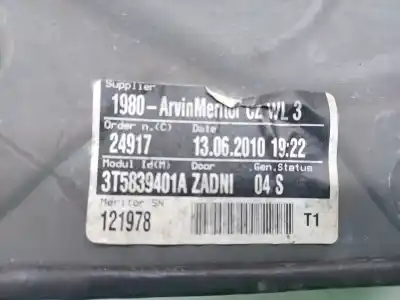 Автозапчасти б/у регулятор стекла заднего левого за skoda superb ii ranchera familiar (3t5) 2.0 tdi ссылки oem iam   3t5839401a