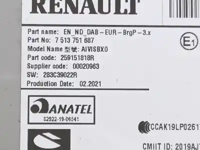 Автозапчасти б/у аудиосистема / радио cd за renault clio v (b7_) 1.6 e-tech 145 (b7mu) ссылки oem iam  7513751687 259151818r