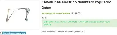 Автозапчастина б/у регулятор вікна передній лівий для mini mini (r50, r53) cooper посилання на oem iam 51337039451  67626954275  2192701