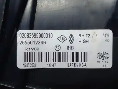 Автозапчасти б/у внутренний правый задний фонарь за renault captur ii (hf_) tce 130 (hfmf) ссылки oem iam 265501234r 02083599900010 