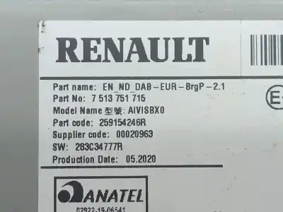 Автозапчастина б/у аудіо система / радіо cd для renault captur ii (hf_) tce 130 (hfmf) посилання на oem iam 259154246r aivisbx0 283c34777r 7513751715 00020963