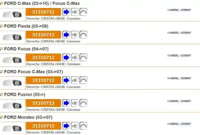 Автозапчастина б/у праве дзеркало скло для ford focus ii (da_, hcp, dp) 2.0 tdci посилання на oem iam 1145850 31310712 402047b 403040n 406044n 408044b 1255897