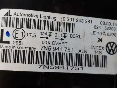 Gebrauchtes Autoersatzteil linker scheinwerfer zum seat alhambra (711) style advanced oem-iam-referenzen 7n5941751  