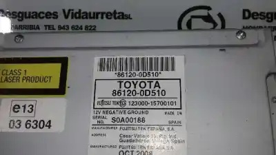 Автозапчастина б/у аудіо система / радіо cd для toyota yaris (ksp9/scp9/nlp9) 1.4 turbodiesel cat посилання на oem iam 861200d510  12300015700101