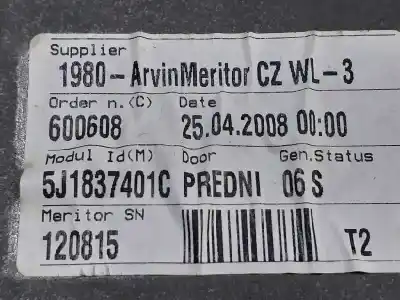 Автозапчастина б/у регулятор вікна передній лівий для skoda fabia combi (5j5) 1.9 tdi посилання на oem iam 5j1837401c  600608