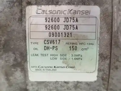 Peça sobressalente para automóvel em segunda mão compressor de ar condicionado a/a a/c por nissan qashqai / qashqai +2 i (j10, nj10, jj10e) 2.0 dci referências oem iam 92610jd70b 09001321 92600jd75a