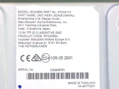 Автозапчастина б/у аудіо система / радіо cd для mitsubishi mirage / space star vi fastback (a0_a) 1.2 посилання на oem iam  sda3em 8740a115 d20938791
