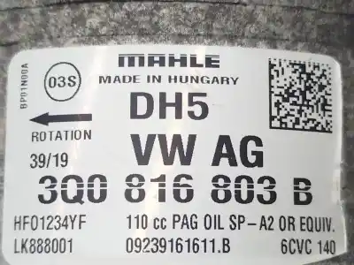 Second-hand car spare part air conditioning compressor for seat leon (5f1) 1.0 tsi oem iam references   3q0816803b