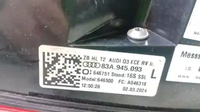 Автозапчастина б/у внутрішній лівий задній ліхар для audi q3 (f3b) 35 tfsi посилання на oem iam 83a945093  83a945093