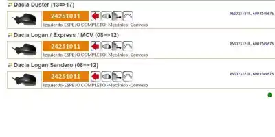 Second-hand car spare part left rearview mirror for dacia logan ii ambiance oem iam references 963023121r 6001549676 24251011