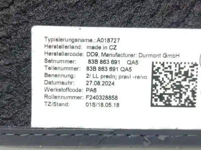 Автозапчасти б/у коврик за audi q3 (f3b) 35 tdi ссылки oem iam 83b863691qa5  83b8864450qa5