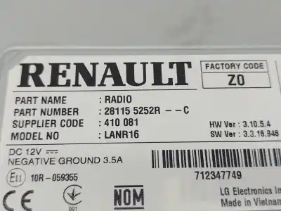 Second-hand car spare part audio system / radio cd for renault megane iv fastback (b9a/m/n_) 1.2 tce 130 (b9mr) oem iam references 281155252r  