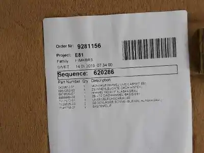 Gebrauchtes Autoersatzteil innendach zum bmw serie 1 berlina (e81/e87) 2.0 turbodiesel cat oem-iam-referenzen 51449136286 51449136286 
