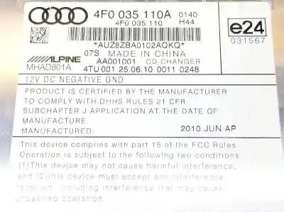 Автозапчастина б/у аудіо система / радіо cd для audi q7 3.0 v6 24v tdi посилання на oem iam 4f0035110a  4f0035110a