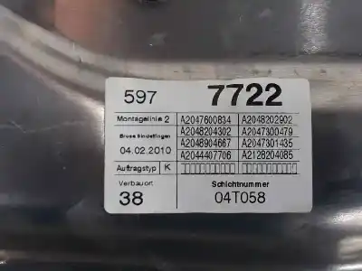 Second-hand car spare part rear right window regulator for mercedes-benz clase c (w204) c 200 cdi (204.001) oem iam references a2047300879  981695104