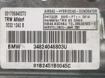 Автозапчасти б/у подушка безопасности передняя правая за bmw 7 (e65, e66, e67) 745 i, li ссылки oem iam 72129180928  72129180928