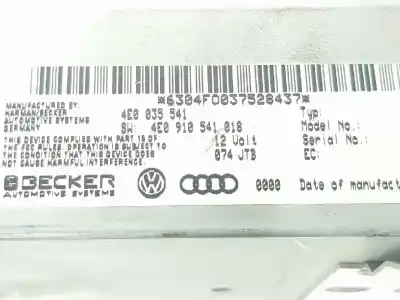 Second-hand car spare part audio system / radio cd for audi a8 (4e2) 4.0 v8 32v tdi biturbo cat (ase) oem iam references 4e0035541  4e0035541bx