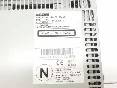 Peça sobressalente para automóvel em segunda mão sistema de áudio / rádio cd por nissan qashqai / qashqai +2 i (j10, nj10, jj10e) 1.5 dci referências oem iam 28184jd45a  pn30000fa