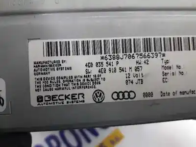 Автозапчастина б/у аудіо система / радіо cd для audi q7 (4l) 3.0 v6 24v tdi посилання на oem iam 4e0035541p  