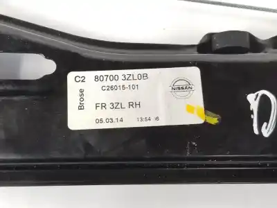 Second-hand car spare part passenger side right window regulator for nissan pulsar fastback (c13) 1.2 dig-t oem iam references 807003zl0b  807003zl0b