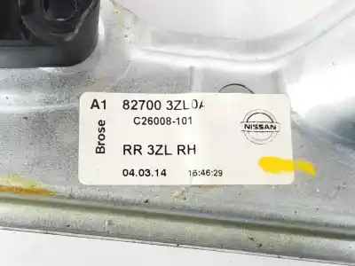 Second-hand car spare part rear right window regulator for nissan pulsar fastback (c13) 1.2 dig-t oem iam references 827003zl0a  827003zl0a