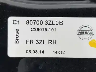 Second-hand car spare part passenger side right window regulator for nissan pulsar fastback (c13) 1.5 dci oem iam references 807003zl0b  807003zl0b