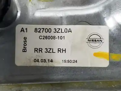 Second-hand car spare part rear right window regulator for nissan pulsar fastback (c13) 1.5 dci oem iam references 827003zl0a  827003zl0a
