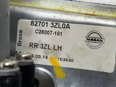 Second-hand car spare part rear left window regulator for nissan pulsar fastback (c13) 1.5 dci oem iam references 827013zl0a  827013zl0a