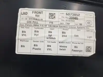 Автозапчастина б/у оббірка передніх дверей ліва для bmw x3 (g01, f97) sdrive 18 d посилання на oem iam 51417936655  51417936655
